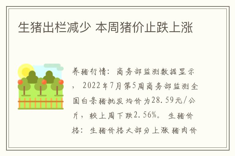 生猪出栏减少 本周猪价止跌上涨