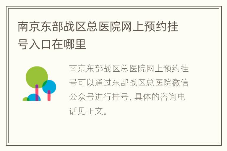 南京东部战区总医院网上预约挂号入口在哪里