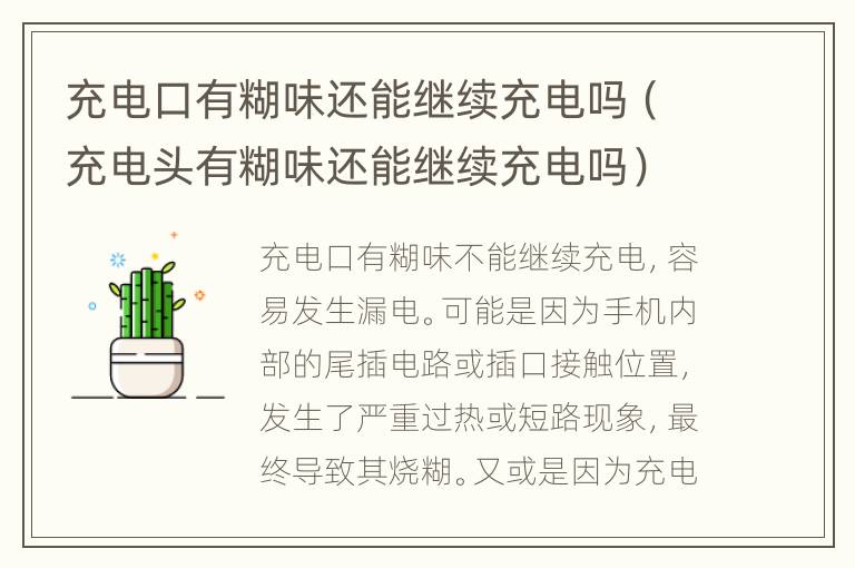 充电口有糊味还能继续充电吗（充电头有糊味还能继续充电吗）