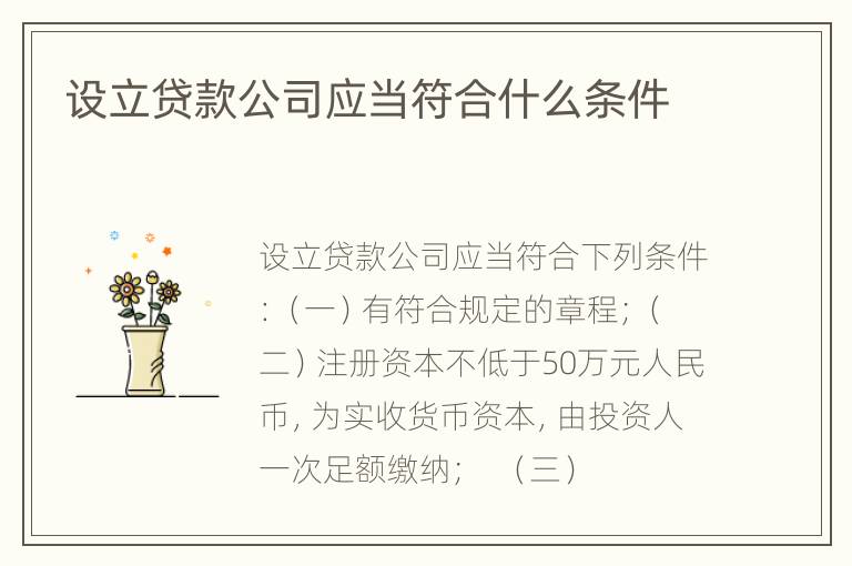 设立贷款公司应当符合什么条件