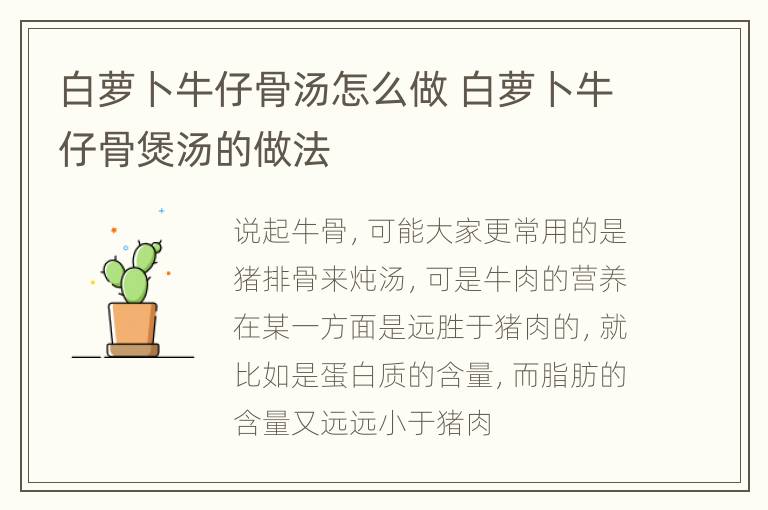 白萝卜牛仔骨汤怎么做 白萝卜牛仔骨煲汤的做法