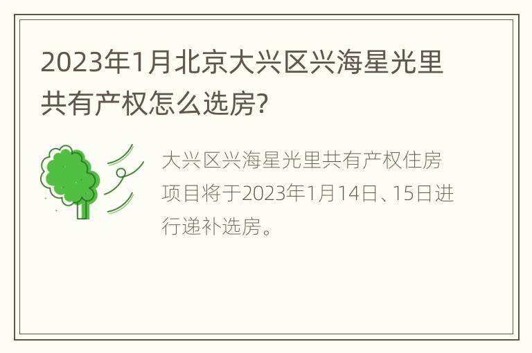 2023年1月北京大兴区兴海星光里共有产权怎么选房？