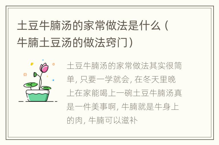土豆牛腩汤的家常做法是什么（牛腩土豆汤的做法窍门）