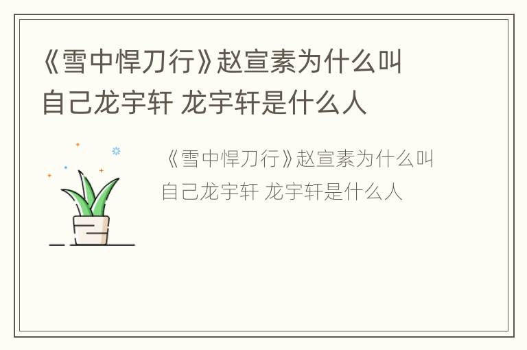 《雪中悍刀行》赵宣素为什么叫自己龙宇轩 龙宇轩是什么人