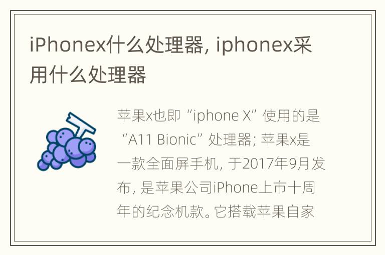 iPhonex什么处理器，iphonex采用什么处理器