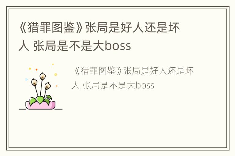 《猎罪图鉴》张局是好人还是坏人 张局是不是大boss
