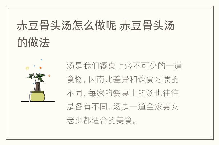 赤豆骨头汤怎么做呢 赤豆骨头汤的做法