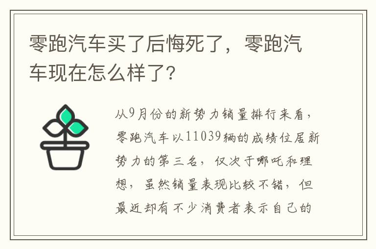 零跑汽车买了后悔死了，零跑汽车现在怎么样了?