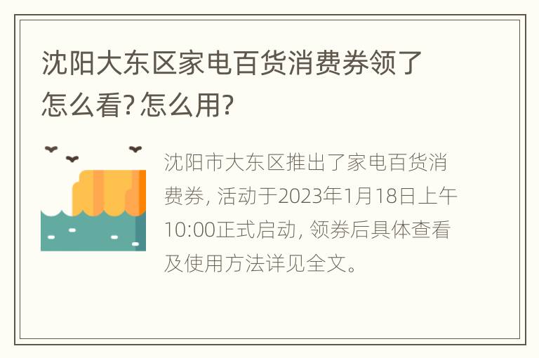沈阳大东区家电百货消费券领了怎么看？怎么用？