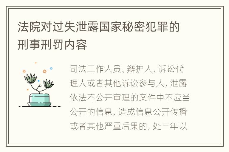 法院对过失泄露国家秘密犯罪的刑事刑罚内容