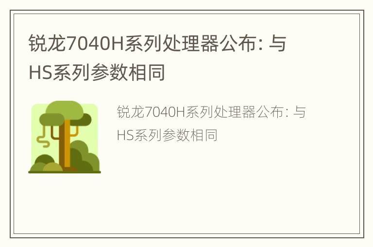 锐龙7040H系列处理器公布：与 HS系列参数相同