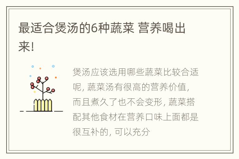最适合煲汤的6种蔬菜 营养喝出来！