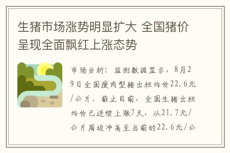 生猪市场涨势明显扩大 全国猪价呈现全面飘红上涨态势