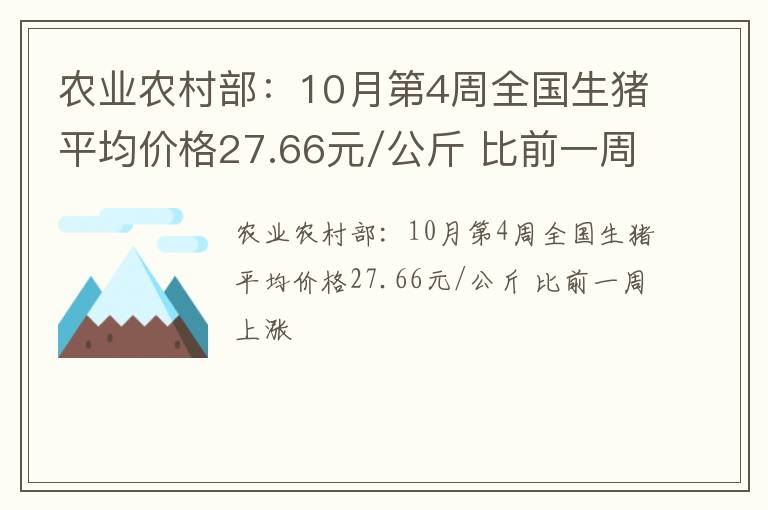 农业农村部：10月第4周全国生猪平均价格27.66元/公斤 比前一周上涨
