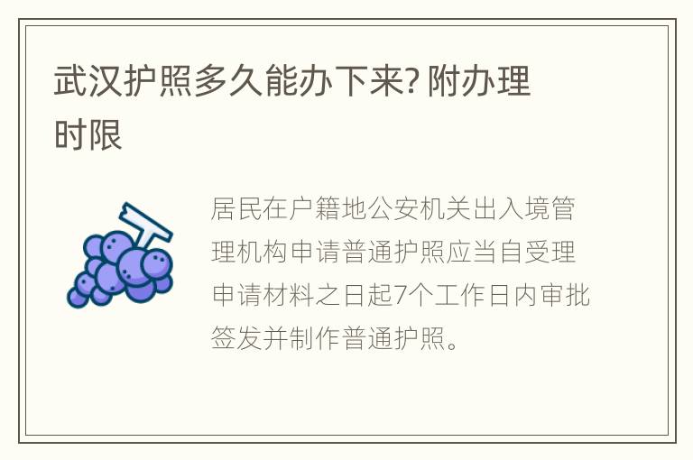 武汉护照多久能办下来？附办理时限