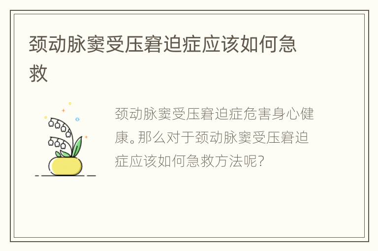 颈动脉窦受压窘迫症应该如何急救