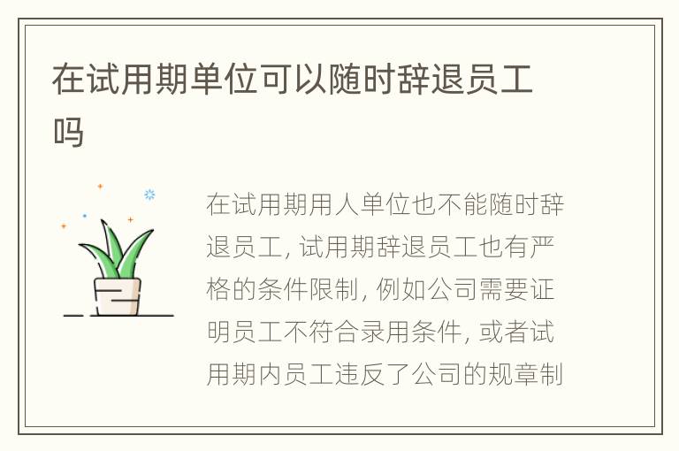 在试用期单位可以随时辞退员工吗