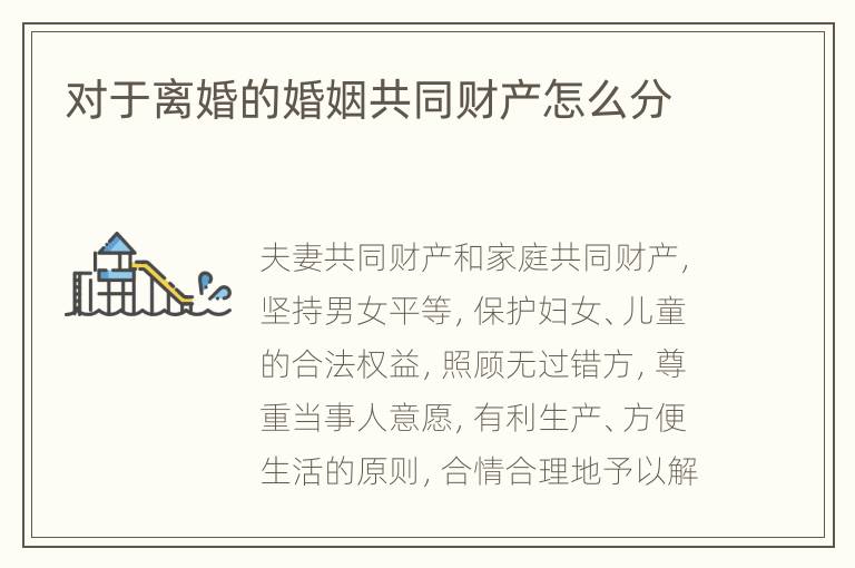 对于离婚的婚姻共同财产怎么分