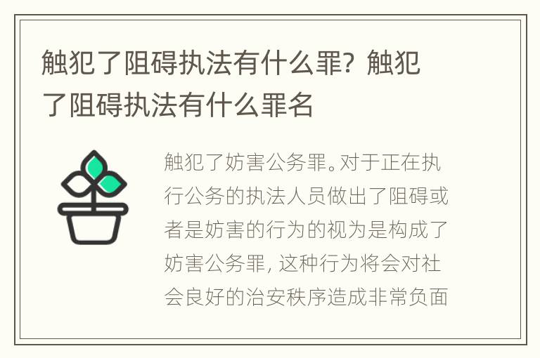 触犯了阻碍执法有什么罪？ 触犯了阻碍执法有什么罪名