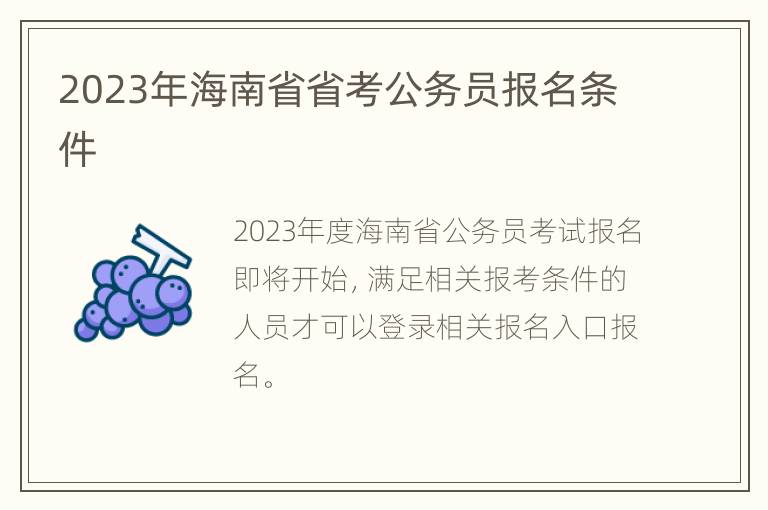 2023年海南省省考公务员报名条件