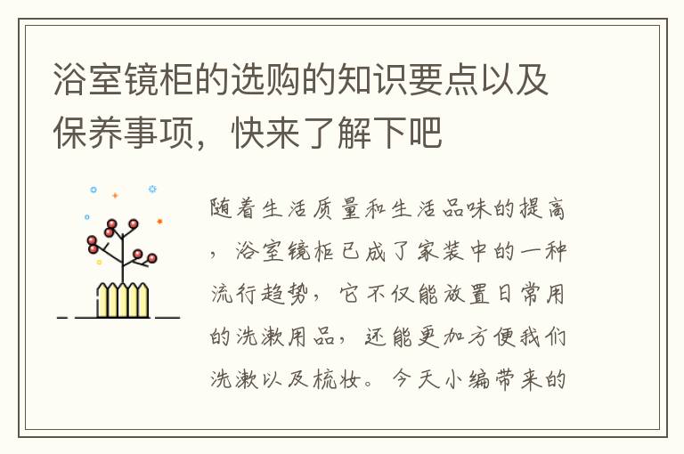 浴室镜柜的选购的知识要点以及保养事项，快来了解下吧