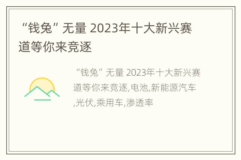 “钱兔”无量 2023年十大新兴赛道等你来竞逐