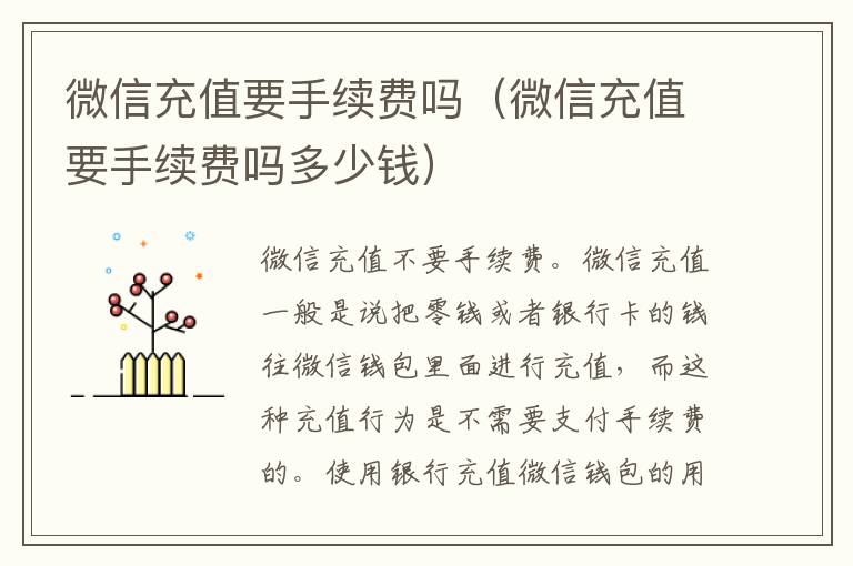 微信充值要手续费吗（微信充值要手续费吗多少钱）