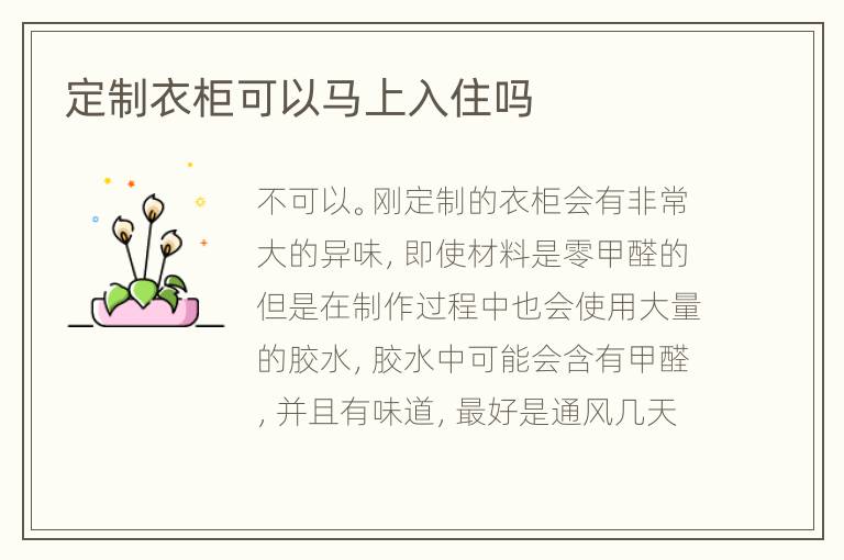 定制衣柜可以马上入住吗