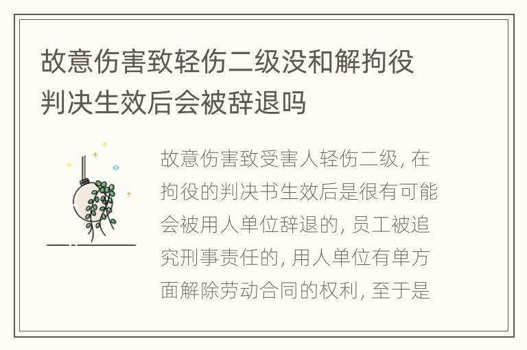 故意伤害致轻伤二级没和解拘役判决生效后会被辞退吗