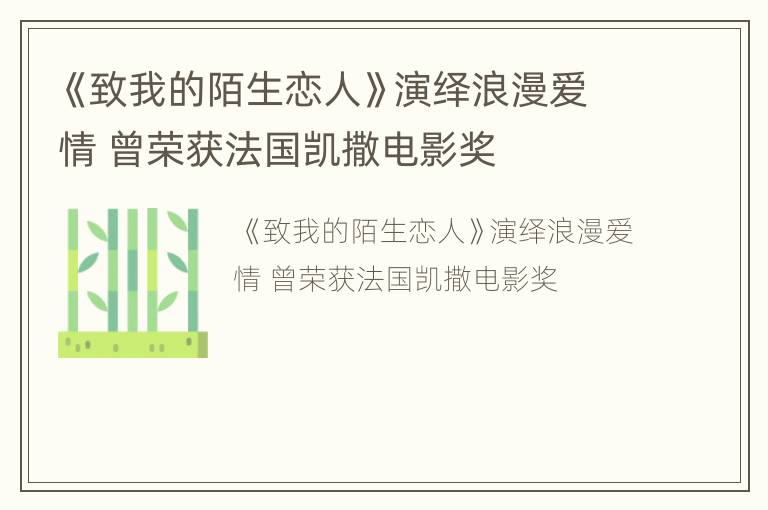 《致我的陌生恋人》演绎浪漫爱情 曾荣获法国凯撒电影奖