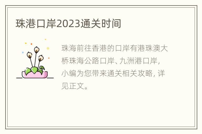珠港口岸2023通关时间