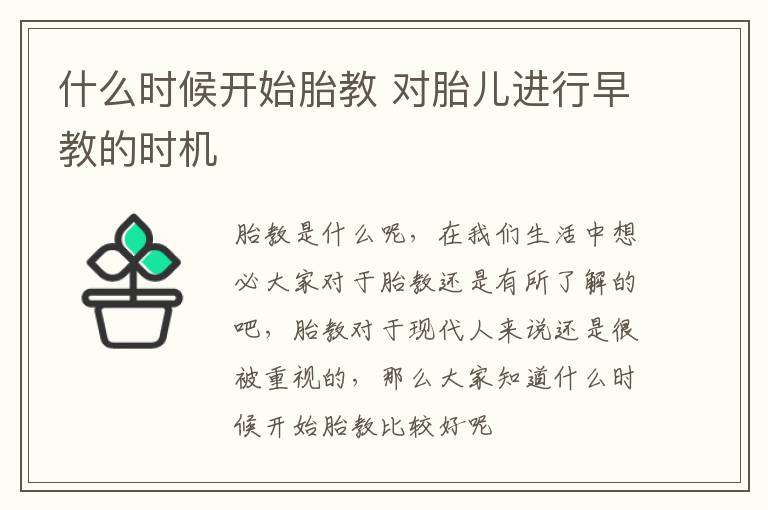 什么时候开始胎教 对胎儿进行早教的时机