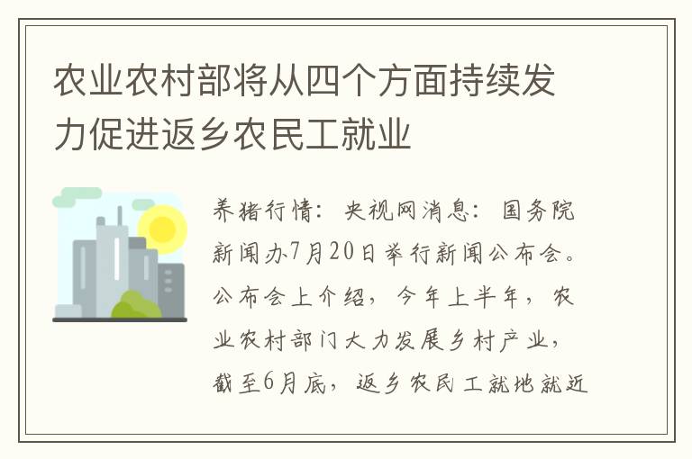 农业农村部将从四个方面持续发力促进返乡农民工就业