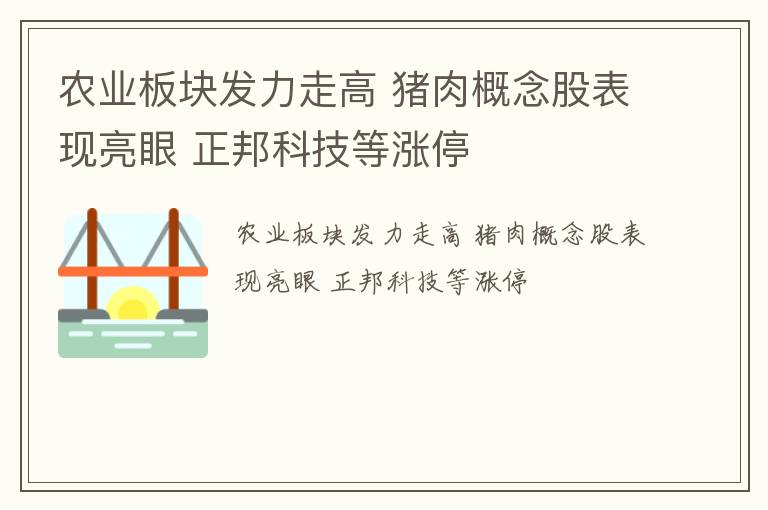 农业板块发力走高 猪肉概念股表现亮眼 正邦科技等涨停
