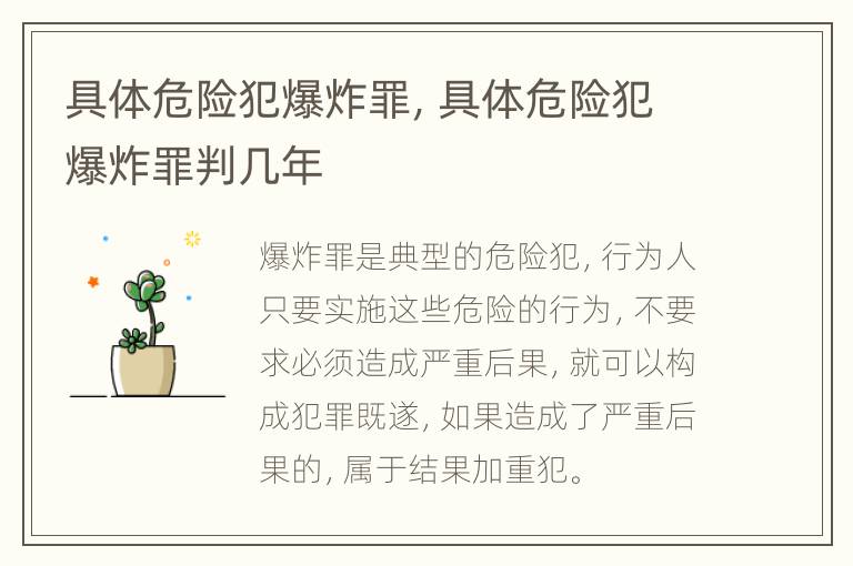 具体危险犯爆炸罪，具体危险犯爆炸罪判几年