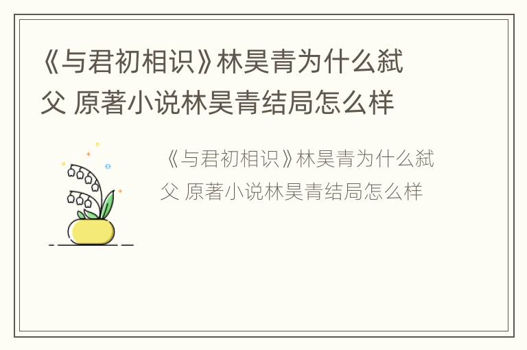 《与君初相识》林昊青为什么弑父 原著小说林昊青结局怎么样