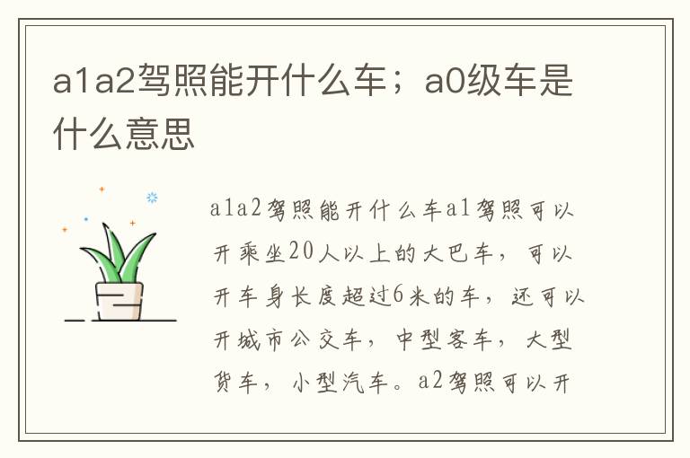 a1a2驾照能开什么车；a0级车是什么意思