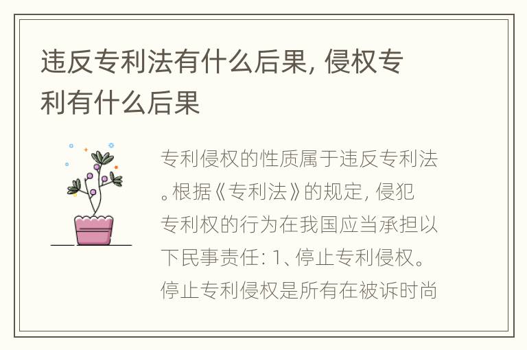 违反专利法有什么后果，侵权专利有什么后果