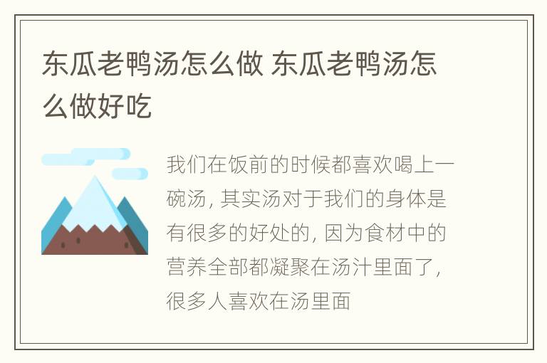 东瓜老鸭汤怎么做 东瓜老鸭汤怎么做好吃