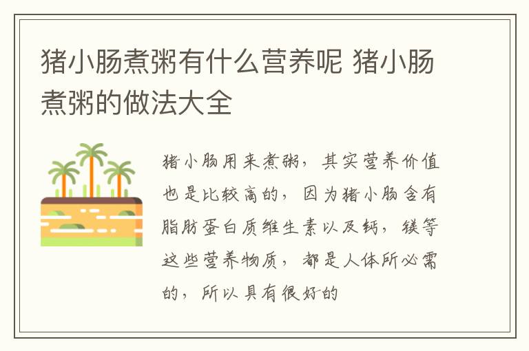 猪小肠煮粥有什么营养呢 猪小肠煮粥的做法大全
