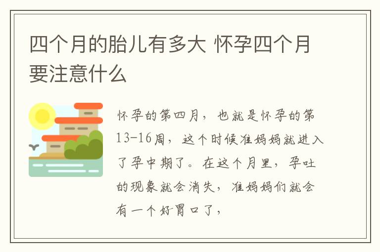 四个月的胎儿有多大 怀孕四个月要注意什么
