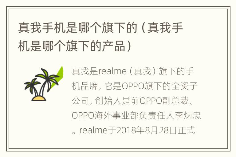 真我手机是哪个旗下的（真我手机是哪个旗下的产品）