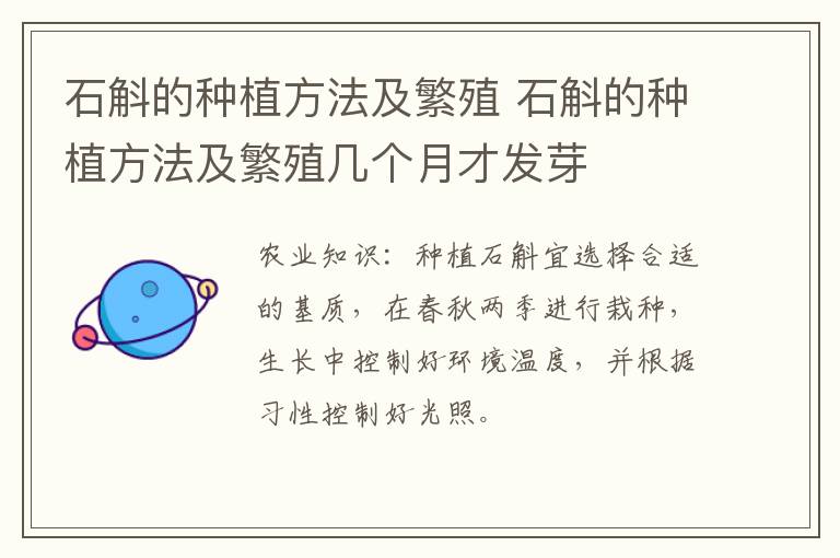 石斛的种植方法及繁殖 石斛的种植方法及繁殖几个月才发芽
