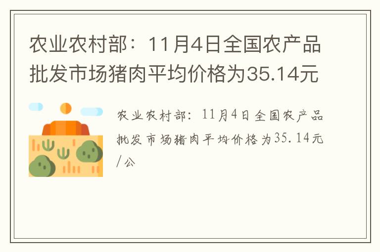 农业农村部：11月4日全国农产品批发市场猪肉平均价格为35.14元/公