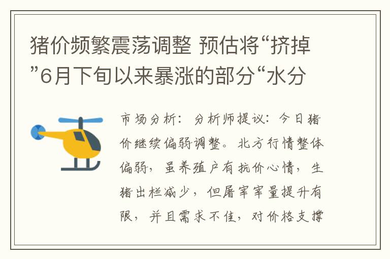 猪价频繁震荡调整 预估将“挤掉”6月下旬以来暴涨的部分“水分”