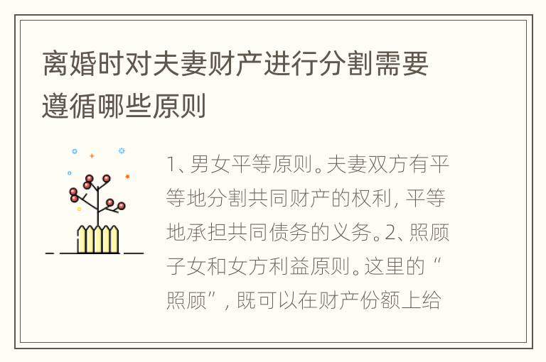 离婚时对夫妻财产进行分割需要遵循哪些原则