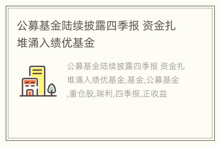 公募基金陆续披露四季报 资金扎堆涌入绩优基金