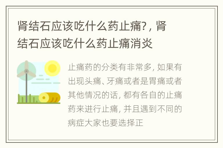 肾结石应该吃什么药止痛？，肾结石应该吃什么药止痛消炎