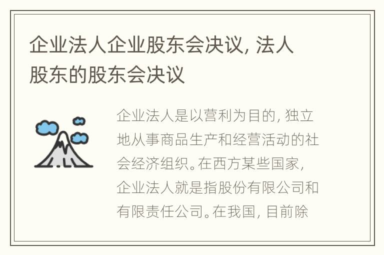 企业法人企业股东会决议，法人股东的股东会决议