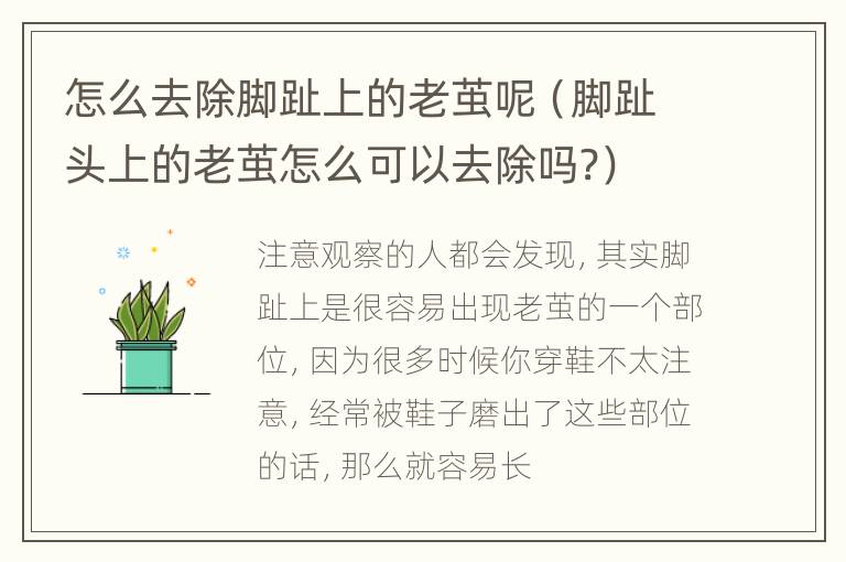 怎么去除脚趾上的老茧呢（脚趾头上的老茧怎么可以去除吗?）